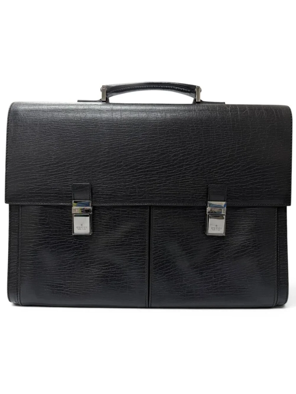 Gucci Vintage Leather Flap Type Business Briefcase Black